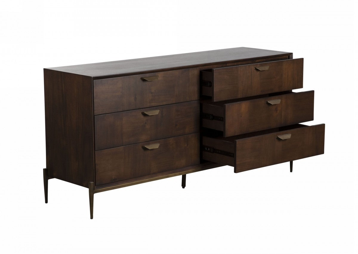 Antique Brown Solid Wood 6-Drawer Double Dresser
