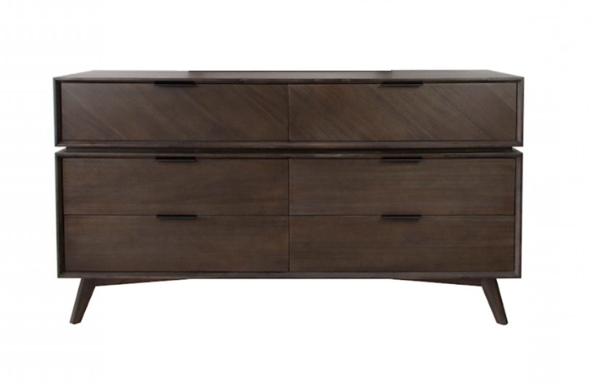 Grey Wood 6-Drawer Double Dresser