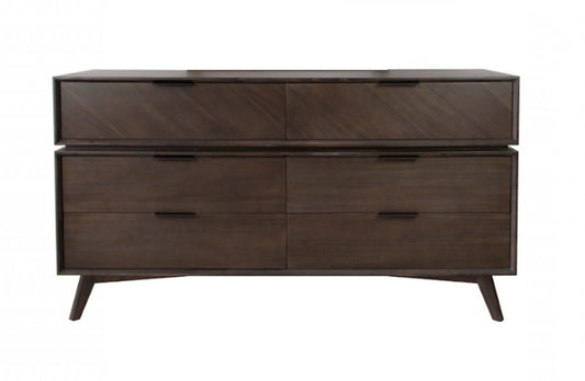Grey Wood 6-Drawer Double Dresser
