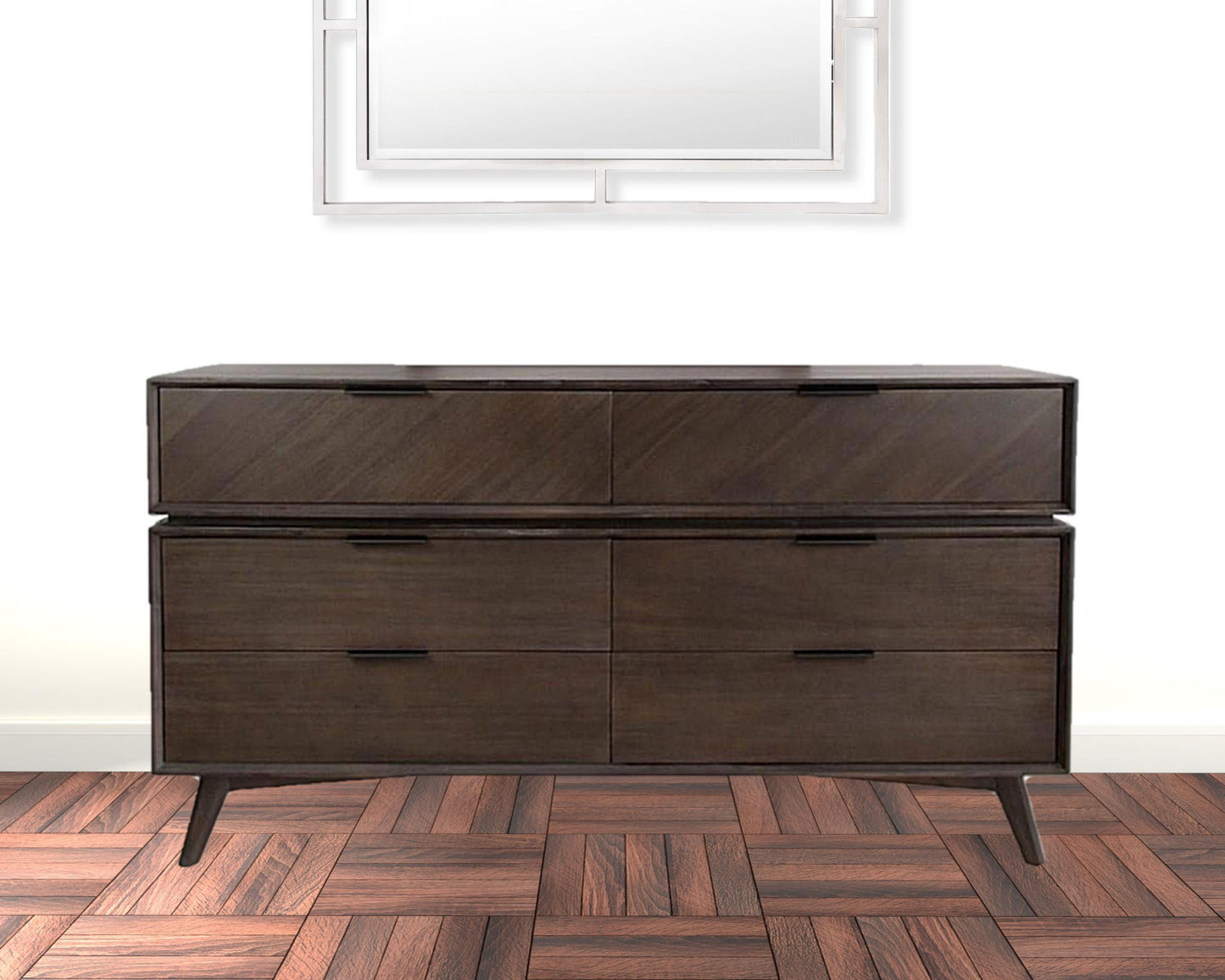 Grey Wood 6-Drawer Double Dresser