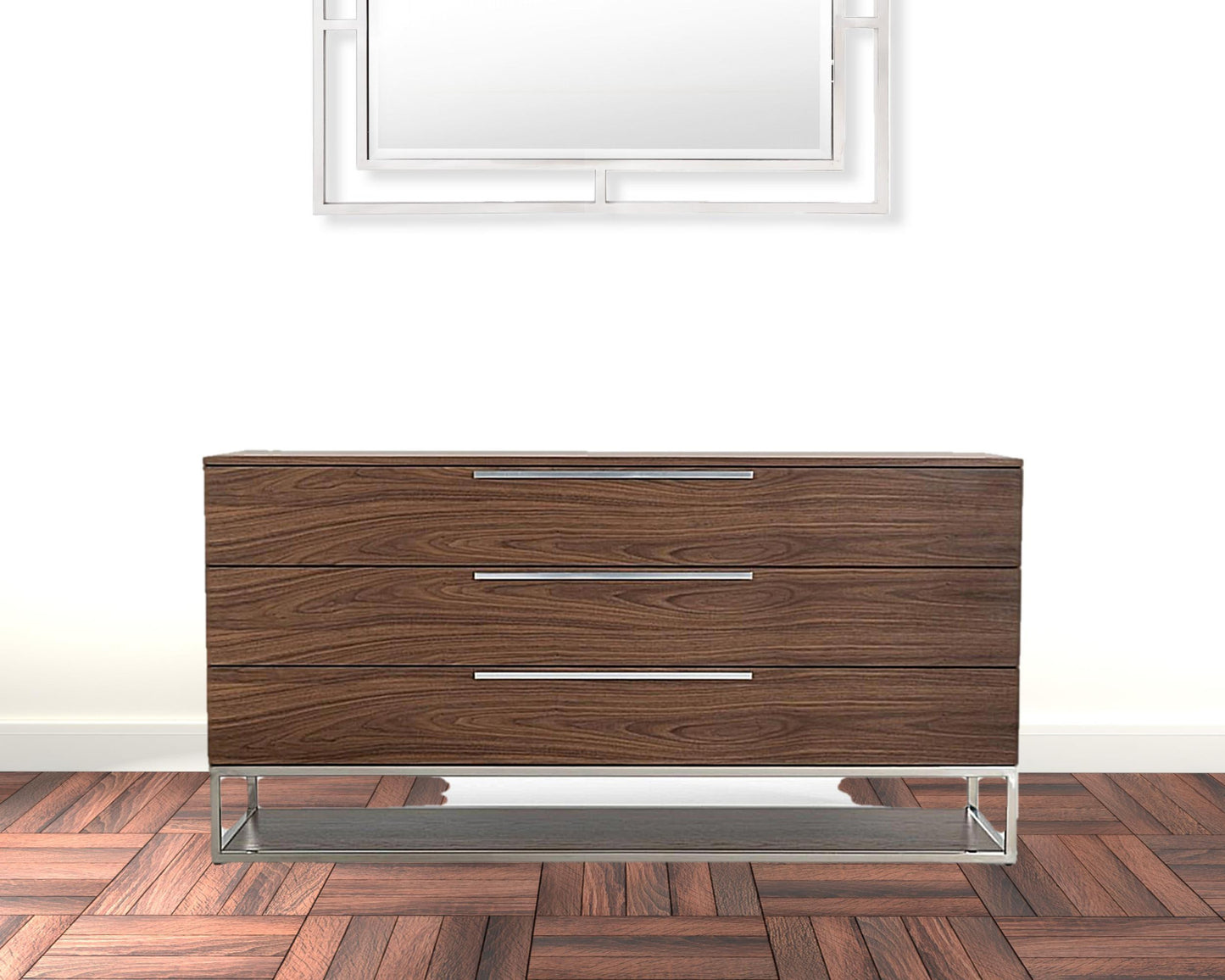 Black and Silver Wood Mirrored 8-Drawer Double Dresser