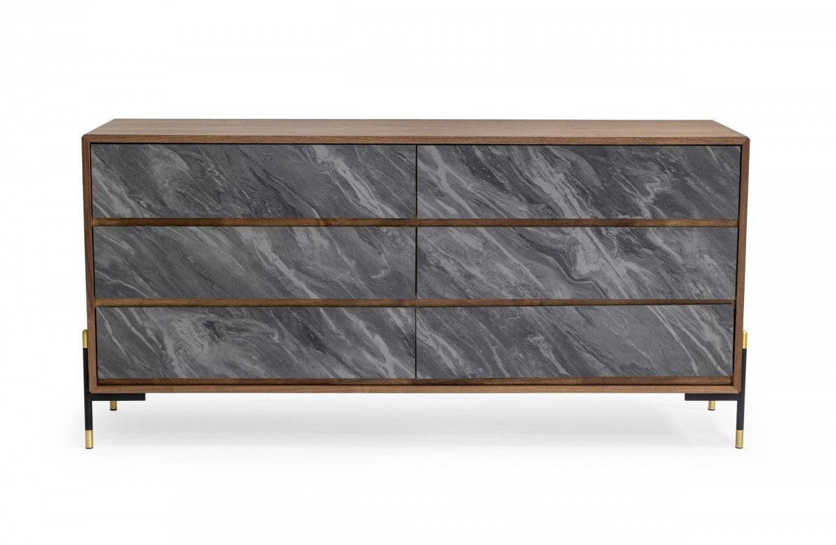Grey Solid Wood 6-Drawer Double Dresser