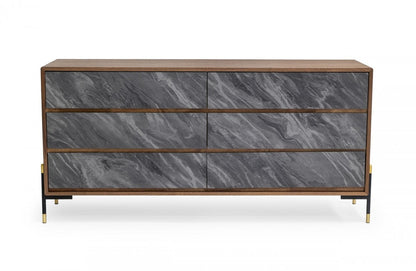 Grey Solid Wood 6-Drawer Double Dresser