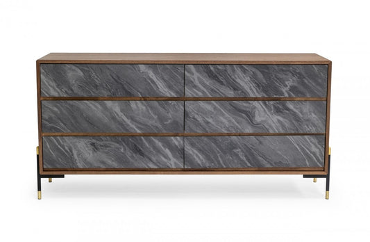 Grey Solid Wood 6-Drawer Double Dresser
