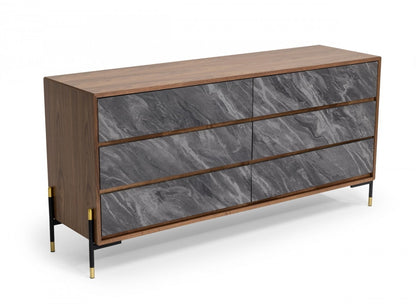 Grey Solid Wood 6-Drawer Double Dresser