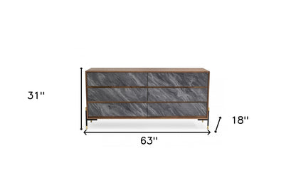 Grey Solid Wood 6-Drawer Double Dresser