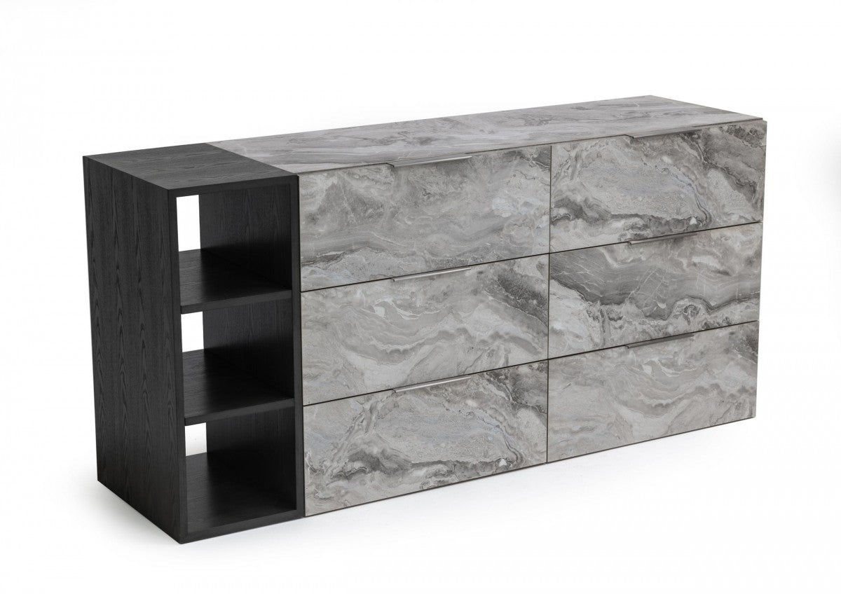 Walnut Wood 6-Drawer Double Dresser