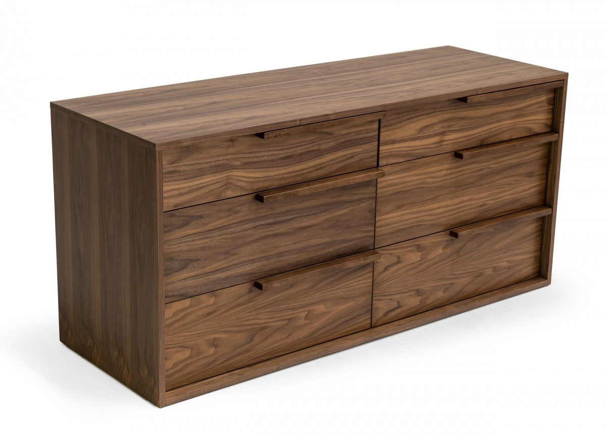 Grey Faux Marble and Black Wood 6-Drawer Double Dresser