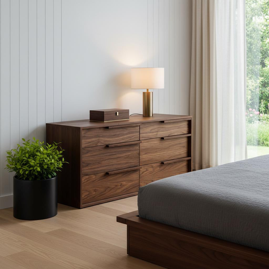 Walnut Manufactured Wood Six Drawer Double Dresser image 1