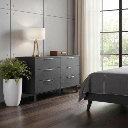 Grey Wash Solid Wood Six Drawer Double Dresser image 1