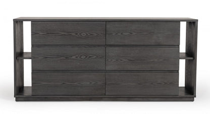 Grey Solid Wood Six Drawer Double Dresser image 2