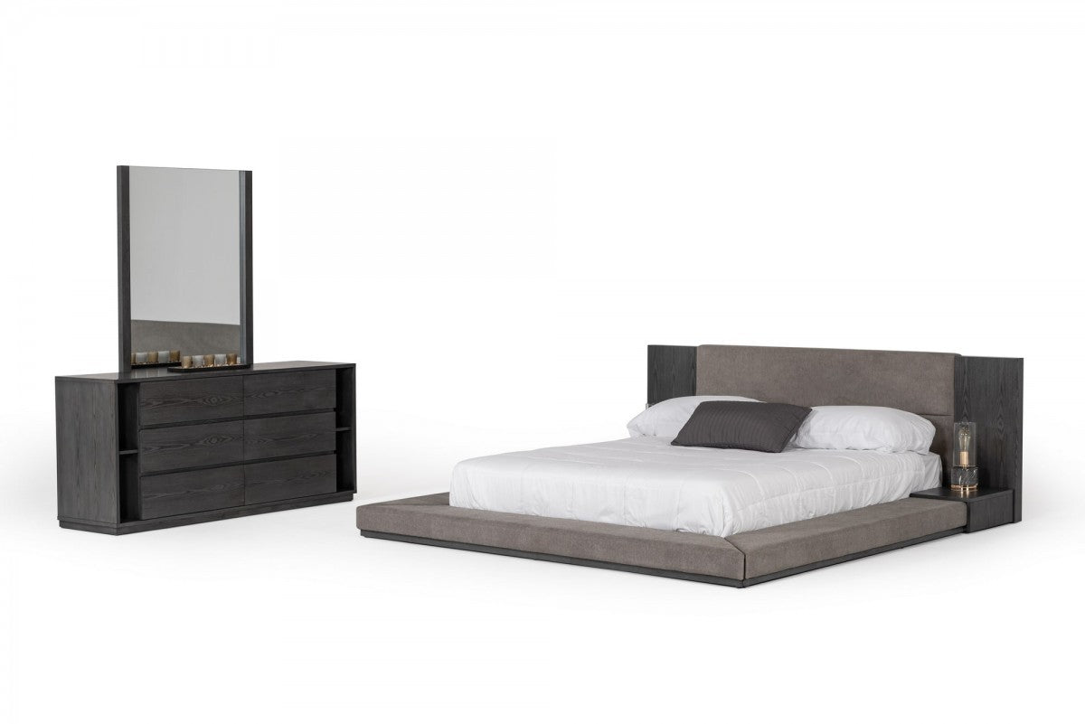 Walnut And Grey Faux Marble Wood 6-Drawer Double Dresser