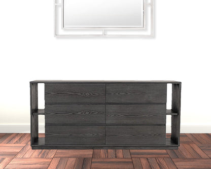 Walnut And Grey Faux Marble Wood 6-Drawer Double Dresser