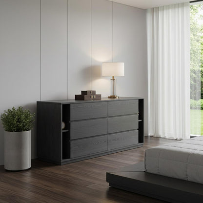Grey Solid Wood Six Drawer Double Dresser image 1