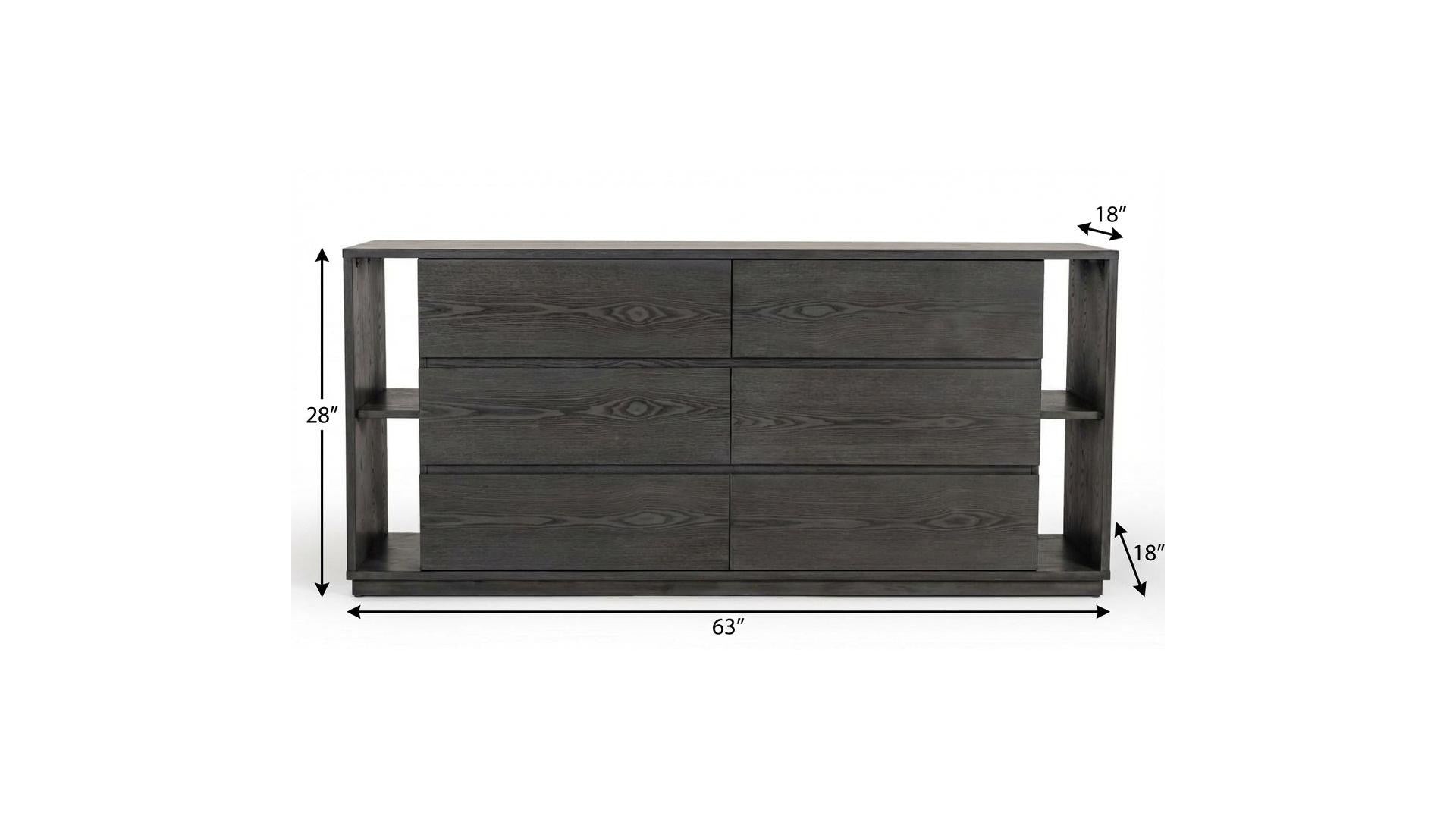 Grey Solid Wood Six Drawer Double Dresser image 6
