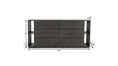 Grey Solid Wood Six Drawer Double Dresser image 6