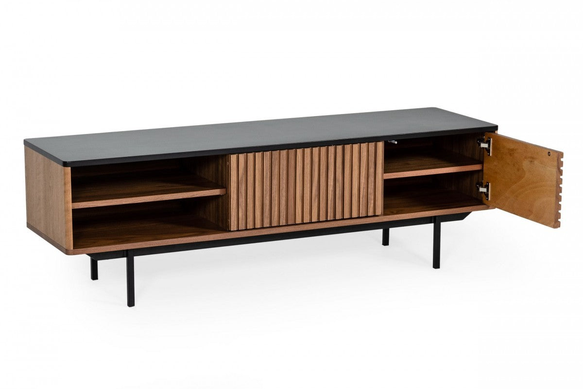 Walnut & Grey Wood Open & Media Console