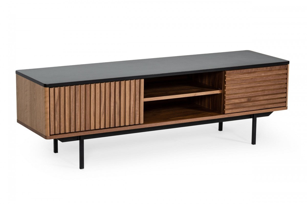 Walnut & Grey Wood Open & Media Console