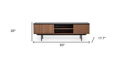 Walnut & Grey Wood Open & Media Console