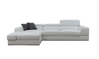 White Genuine Leather L Shaped 2 Piece Sectional w/ Console