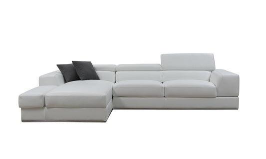 White Genuine Leather L Shaped 2 Piece Sectional w/ Console
