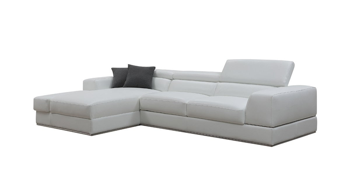 White Genuine Leather L Shaped 2 Piece Sectional w/ Console