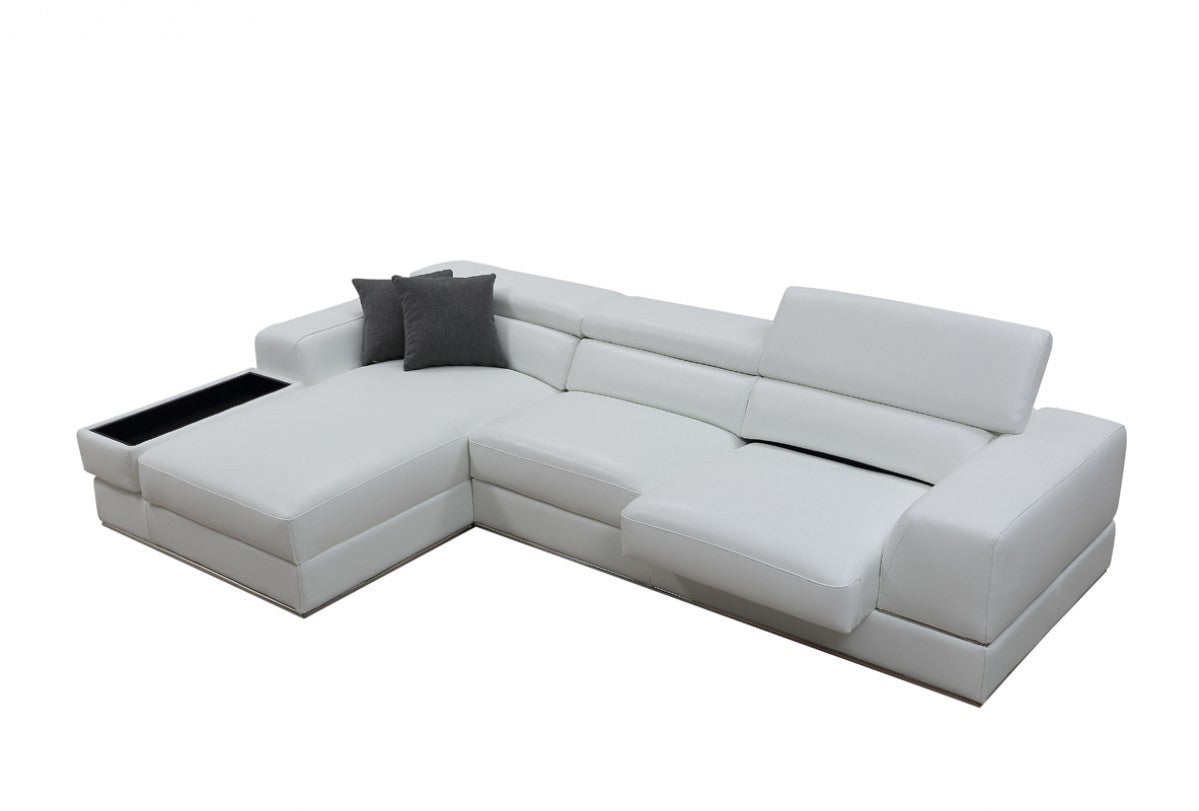 White Genuine Leather L Shaped 2 Piece Sectional w/ Console