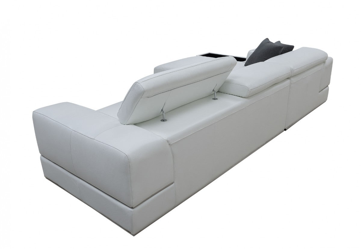 White Genuine Leather L Shaped 2 Piece Sectional w/ Console