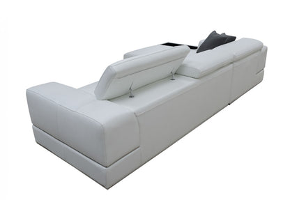 White Genuine Leather L Shaped 2 Piece Sectional w/ Console