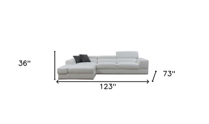 White Genuine Leather L Shaped 2 Piece Sectional w/ Console