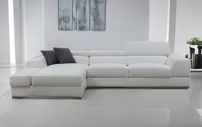 White Genuine Leather L Shaped 2 Piece Sectional w/ Console