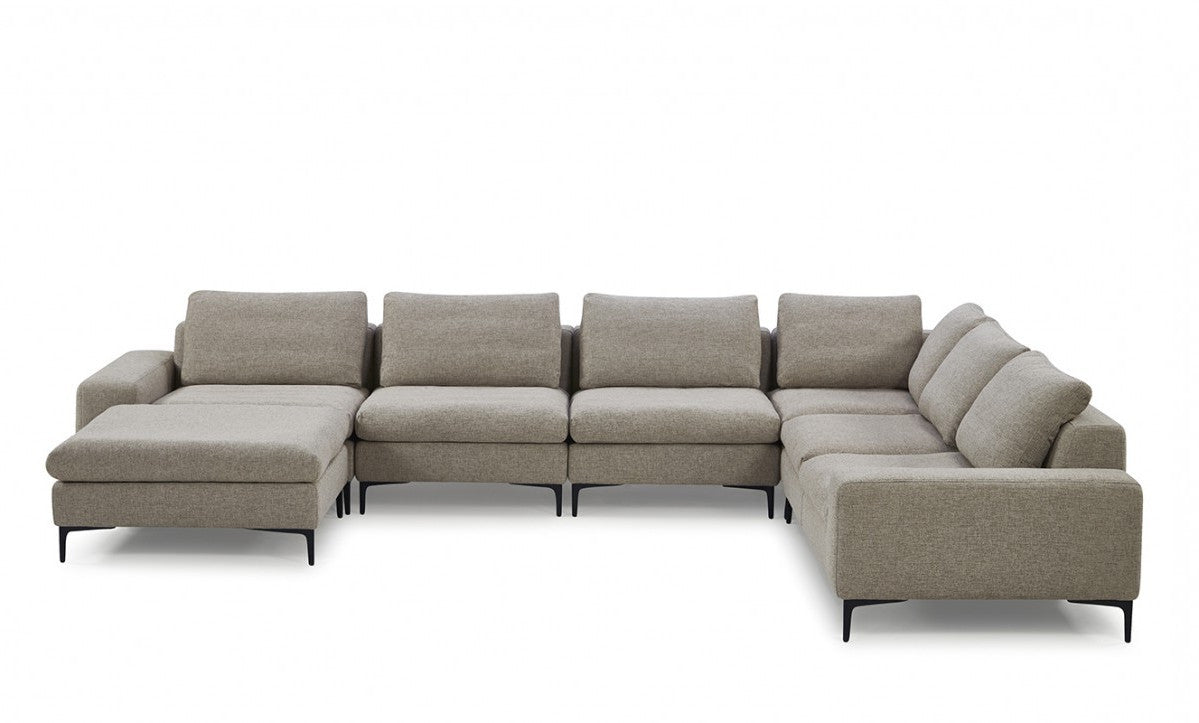 Designer Contemporary Tan Fabric U Shaped Sectional Sofa