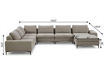 Designer Contemporary Tan Fabric U Shaped Sectional Sofa