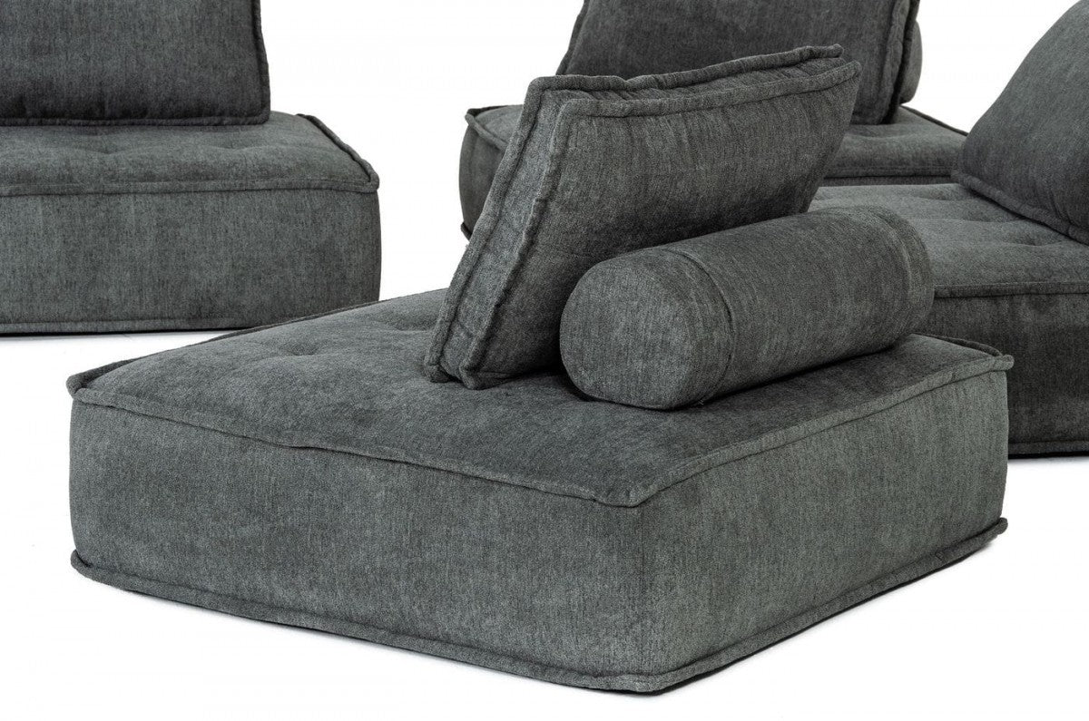 Modern Charcoal Gray Floor Pillow Modular Sectional
