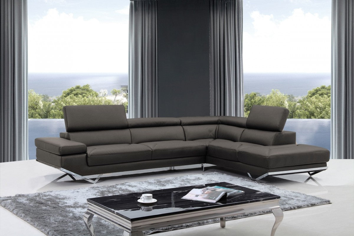 Gray Leather L Shaped 2 Piece Sectional