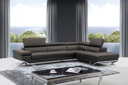 Gray Leather L Shaped 2 Piece Sectional