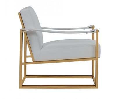 White & Gold Faux Leather Lounge Chair