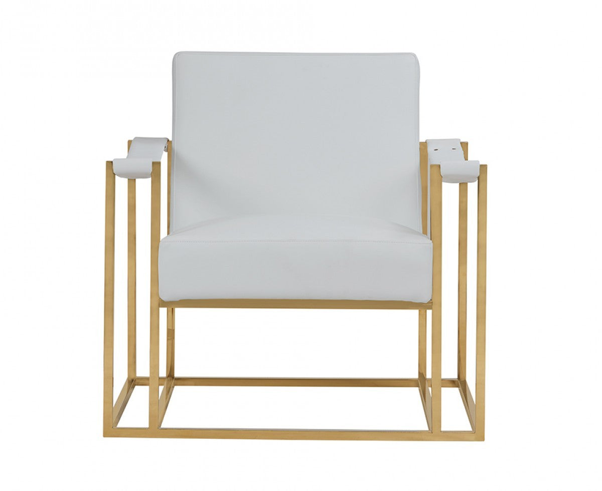 White & Gold Faux Leather Lounge Chair