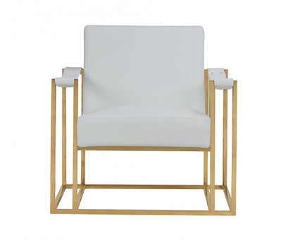 White & Gold Faux Leather Lounge Chair