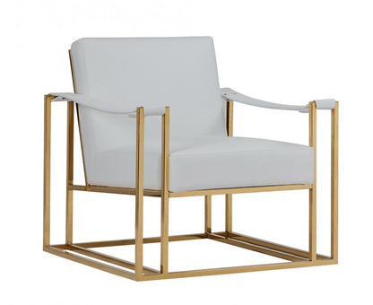 White & Gold Faux Leather Lounge Chair