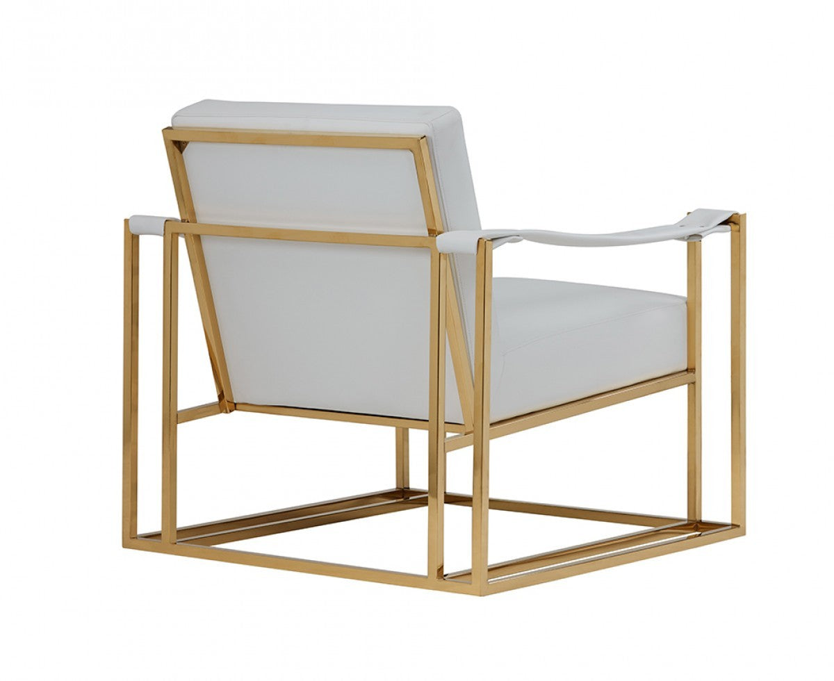 White & Gold Faux Leather Lounge Chair