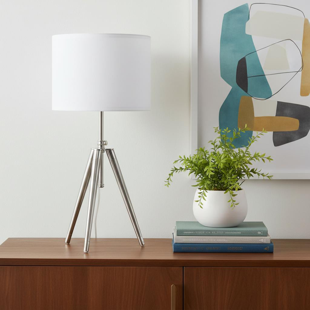 Silver Adjustable Tripod Table Lamp w/ Shade