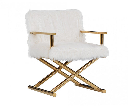 White & Gold Upholstered Arm Chair