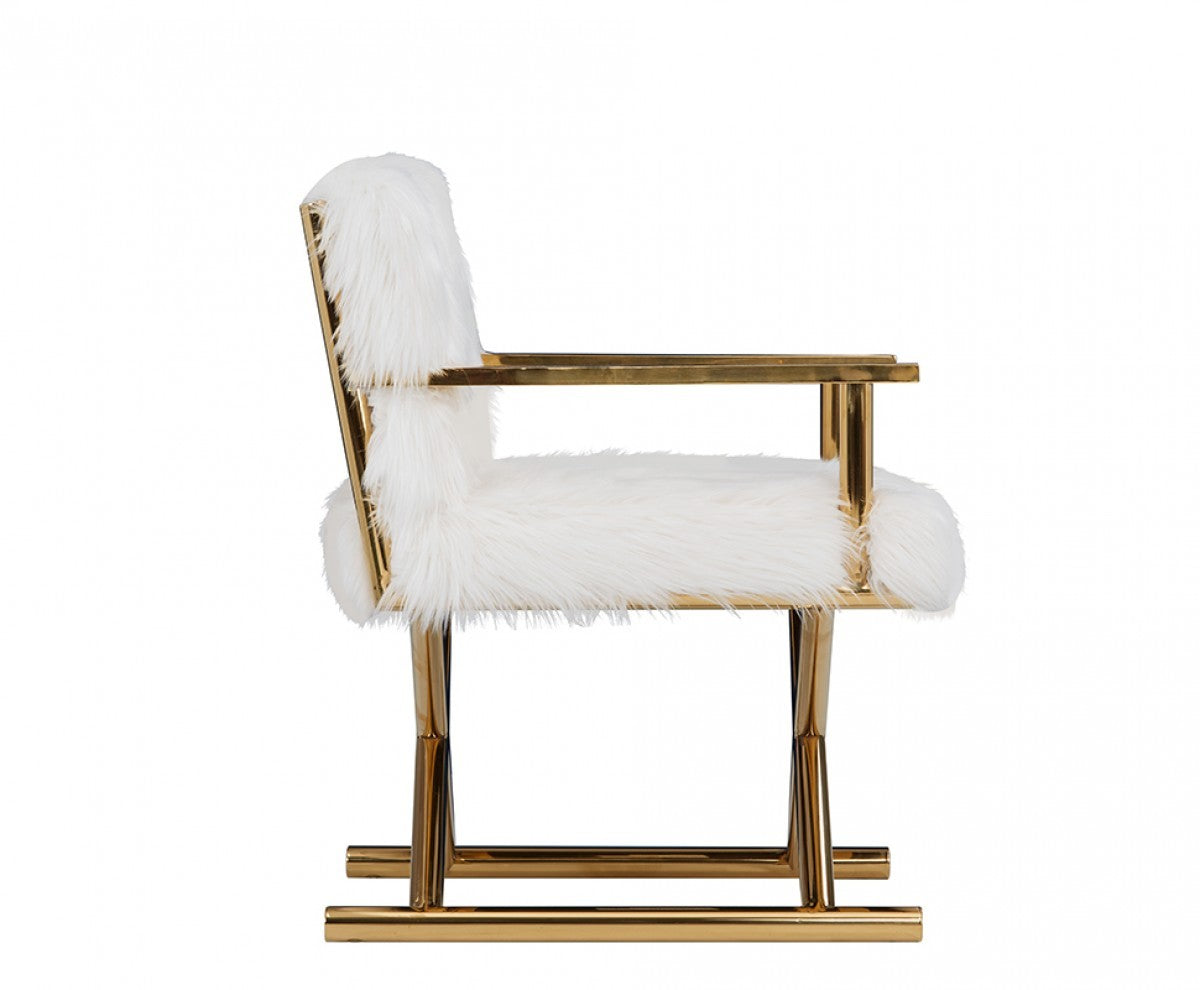 White & Gold Upholstered Arm Chair