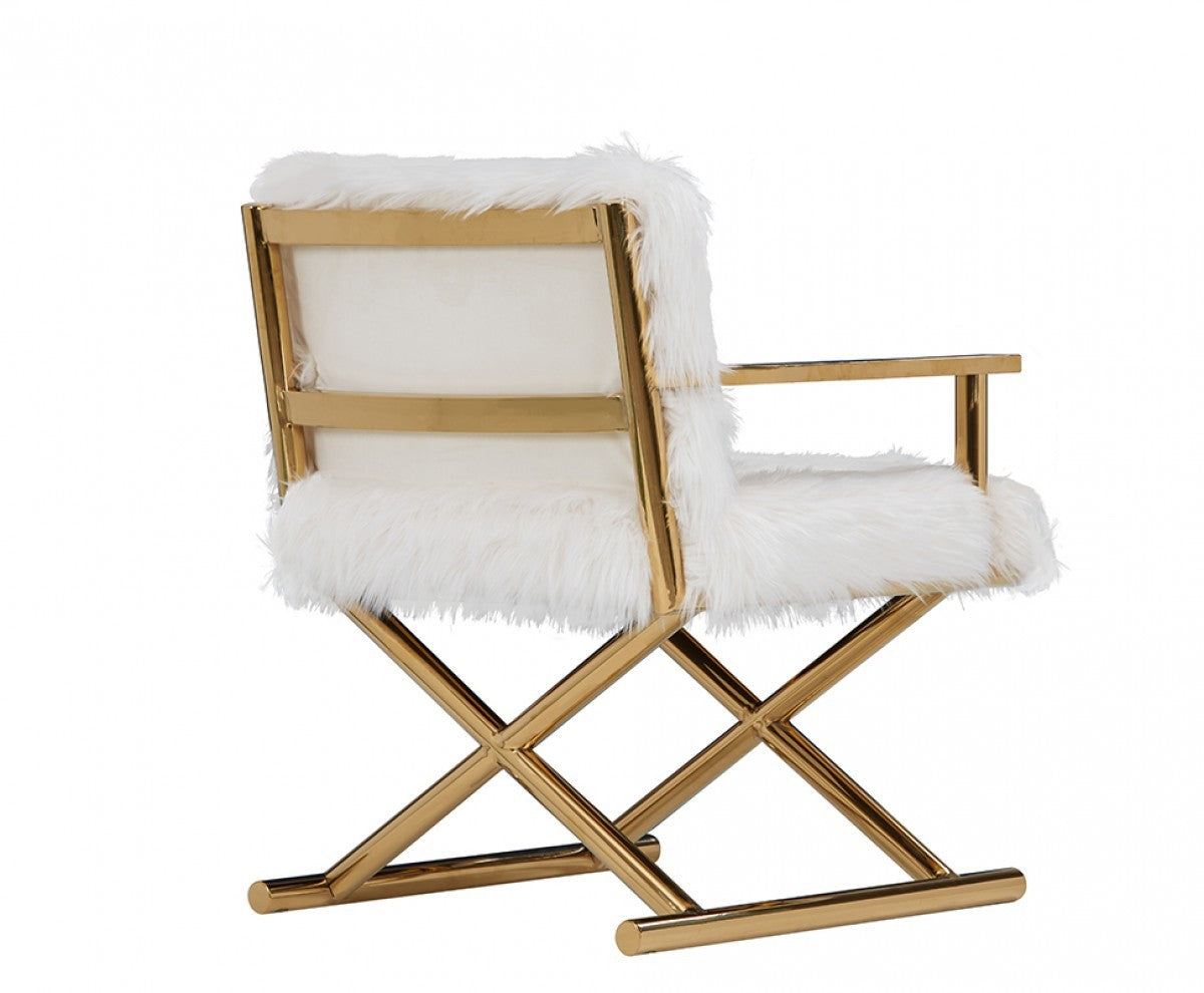 White & Gold Upholstered Arm Chair