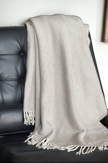 Grey & White Dreamy Soft Herringbone Throw