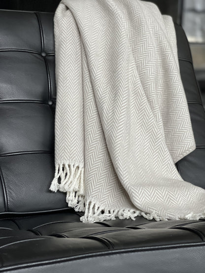 Grey & White Dreamy Soft Herringbone Throw