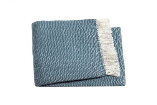 Aqua Blue & White Dreamy Soft Herringbone Throw