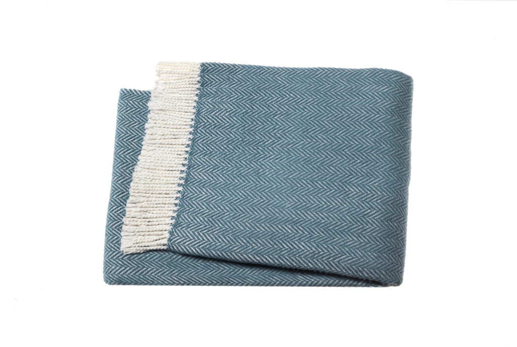 Aqua Blue & White Dreamy Soft Herringbone Throw