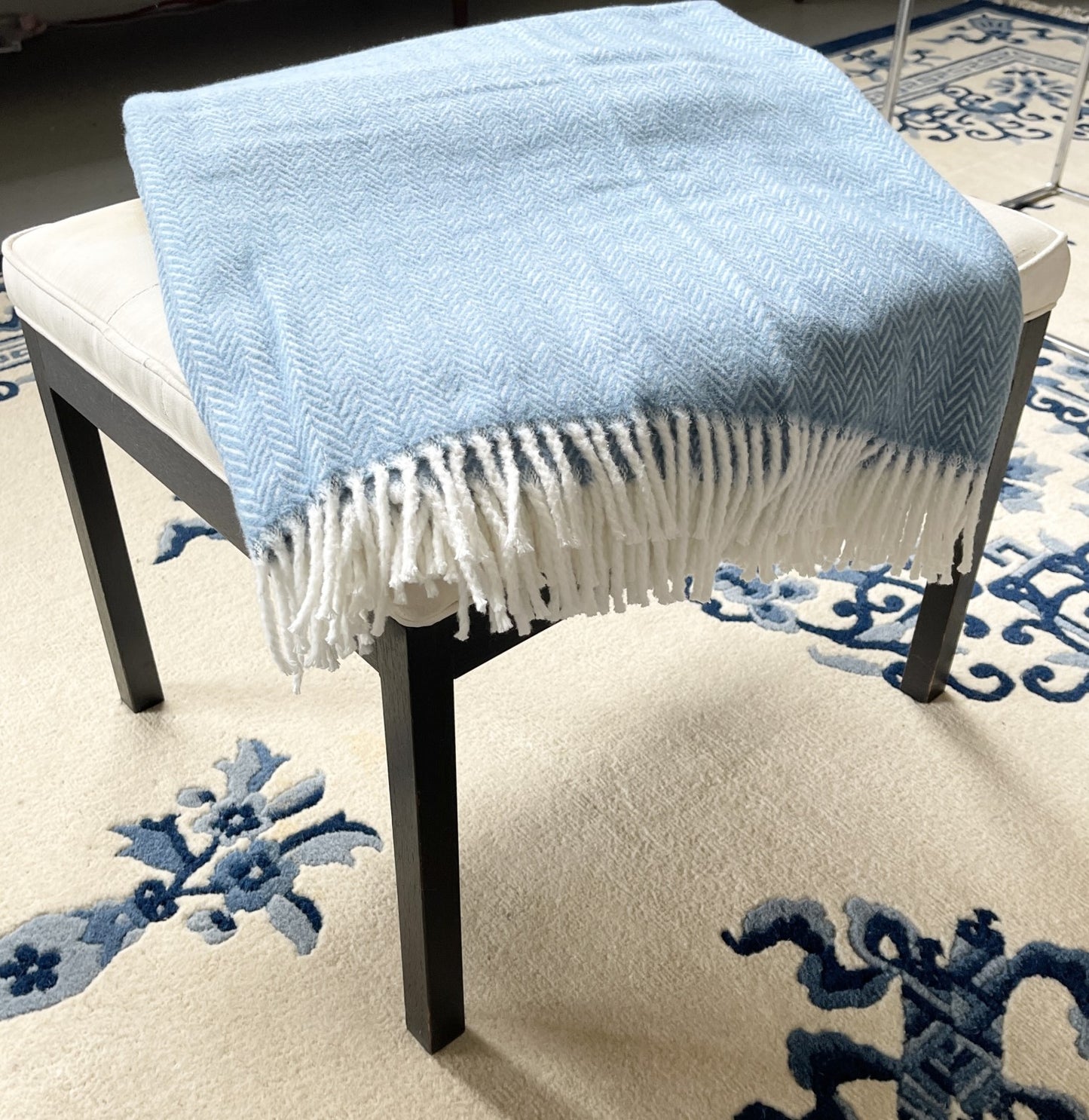 Aqua Blue & White Dreamy Soft Herringbone Throw